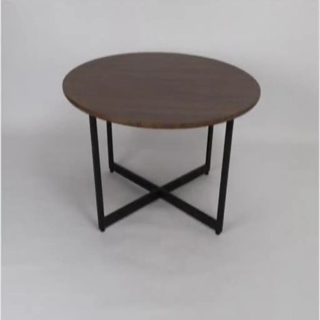 طاولة مجلس دائرية بسطح خشبي بقواعد حديد (لون كوفي)