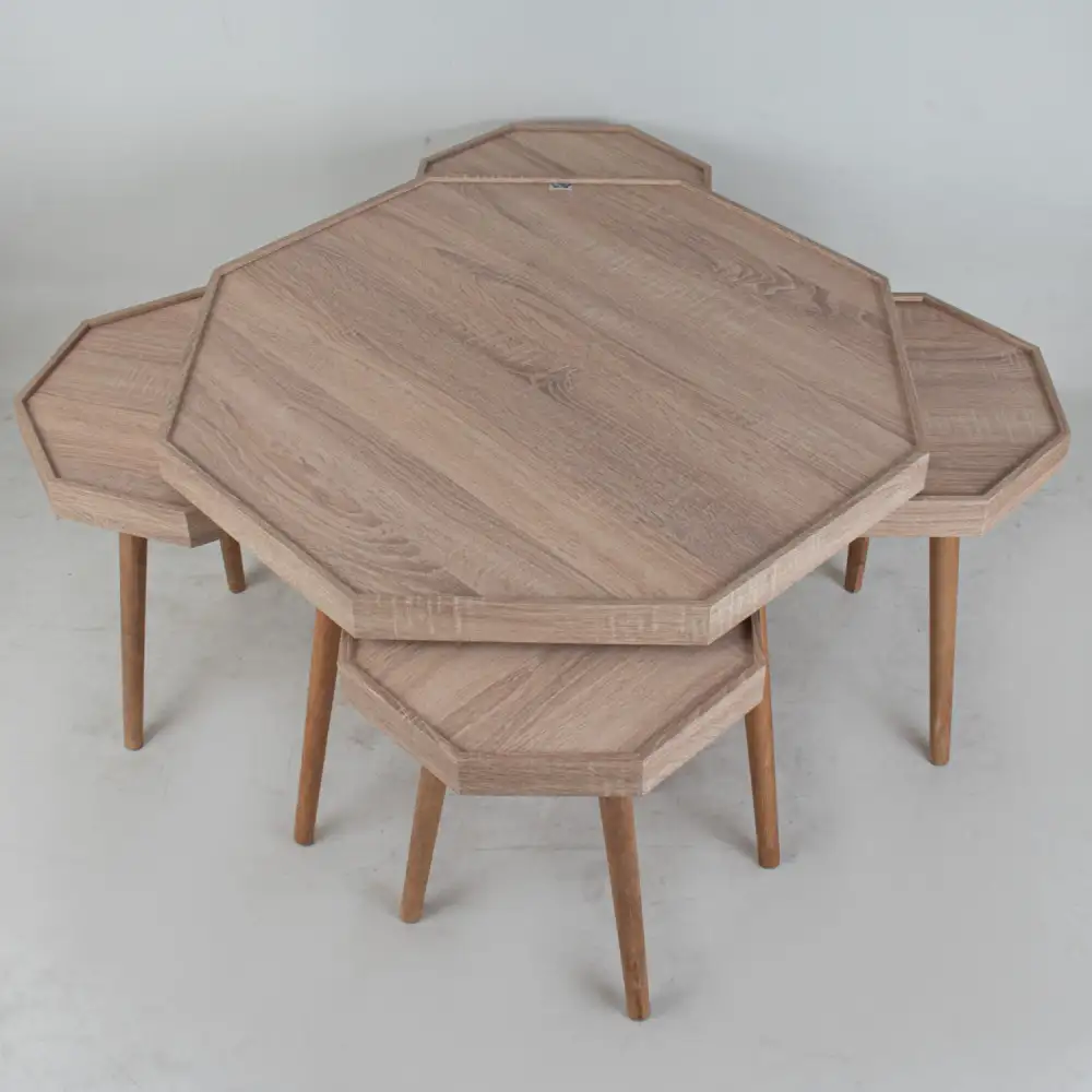 طقم طاولات 1+4 بني قواعد خشبية