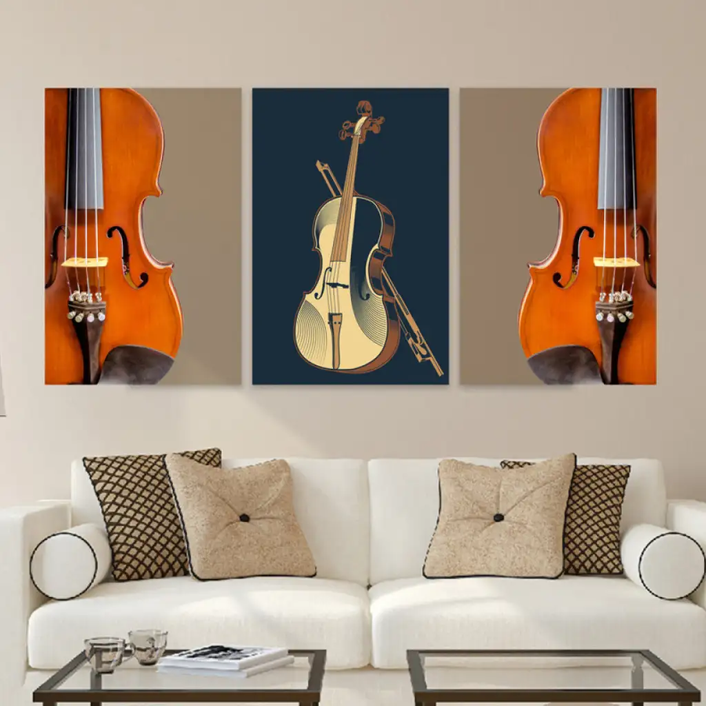 لوحة جدارية فنية لتزين الحائط بتصميم موسيقى، ثلاث قطع ،مقاس ( 120X60cm)